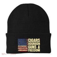 Cigars Bourbon Guns And Freedom American Flag Beanie thumb 0