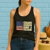 Cigars Bourbon Guns And Freedom American Flag Women's Tank Top thumb 2