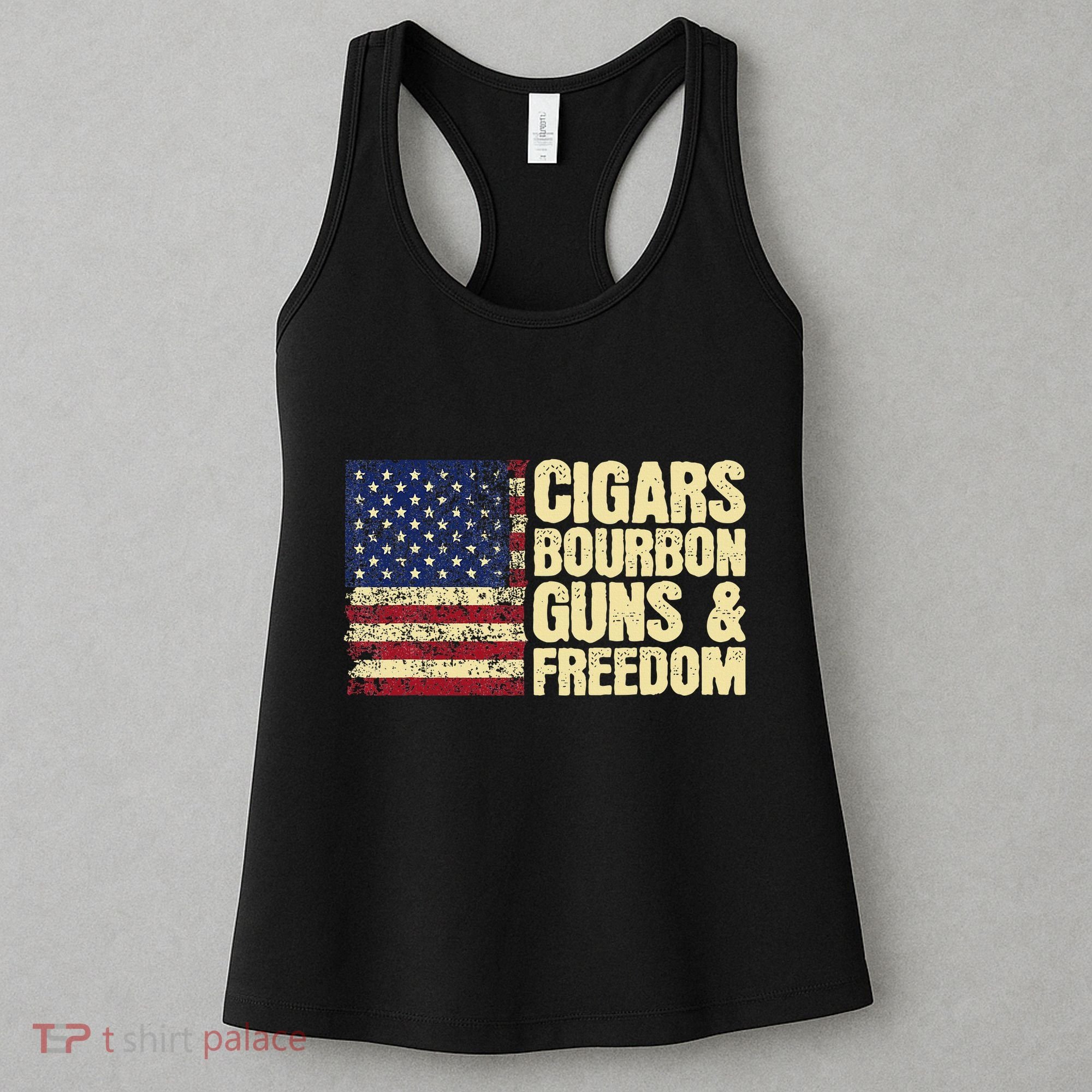 Cigars Bourbon Guns And Freedom American Flag Women's Tank Top