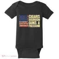 Cigars Bourbon Guns And Freedom American Flag Baby Bodysuit thumb 0