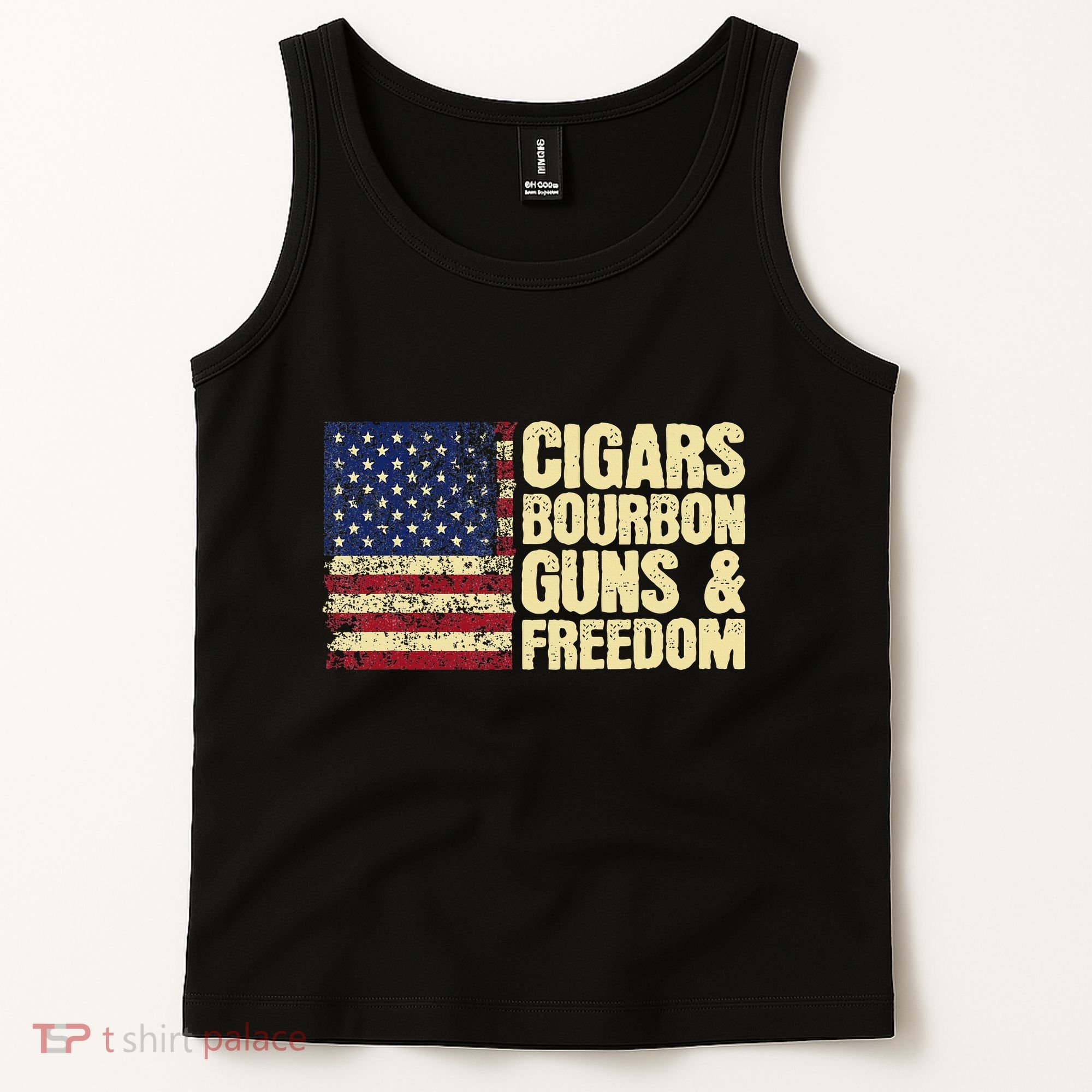 Cigars Bourbon Guns And Freedom American Flag Tank Top