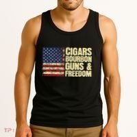 Cigars Bourbon Guns And Freedom American Flag Tank Top thumb 3