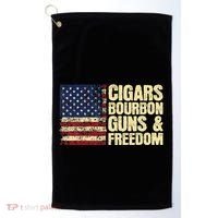 Cigars Bourbon Guns And Freedom American Flag Golf Towel thumb 0