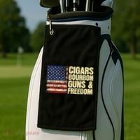 Cigars Bourbon Guns And Freedom American Flag Golf Towel thumb 2