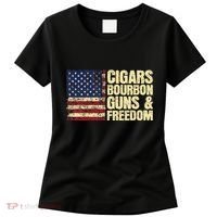 Cigars Bourbon Guns And Freedom American Flag Women's T-Shirt thumb 0