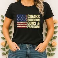 Cigars Bourbon Guns And Freedom American Flag Women's T-Shirt thumb 2