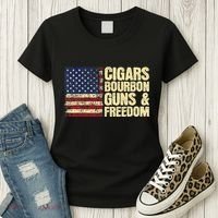Cigars Bourbon Guns And Freedom American Flag Women's T-Shirt thumb 3