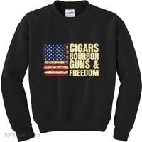Cigars Bourbon Guns And Freedom American Flag Kids Sweatshirt thumb 0