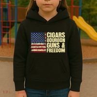 Cigars Bourbon Guns And Freedom American Flag Kids Hoodie thumb 3