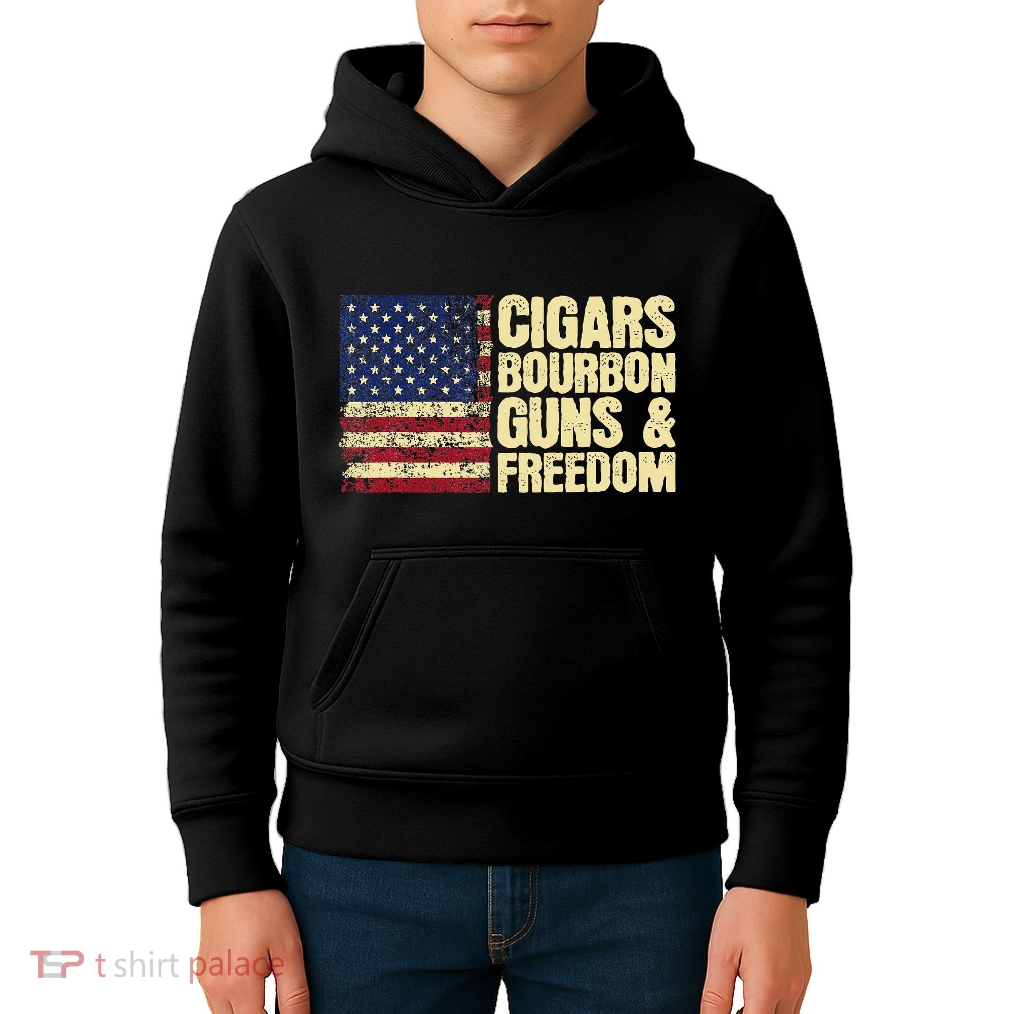 Cigars Bourbon Guns And Freedom American Flag Kids Hoodie