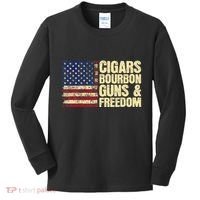 Cigars Bourbon Guns And Freedom American Flag Kids Long Sleeve Shirt thumb 0