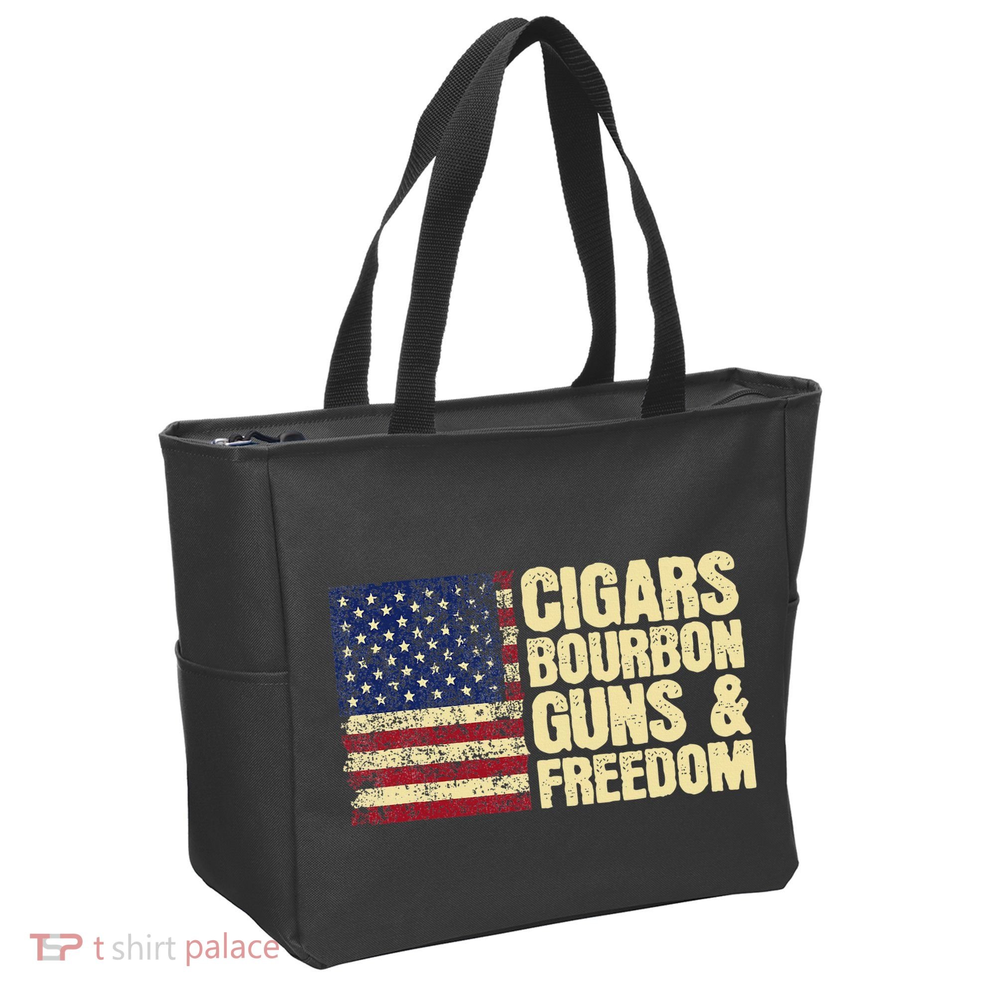 Cigars Bourbon Guns And Freedom American Flag Tote Bag