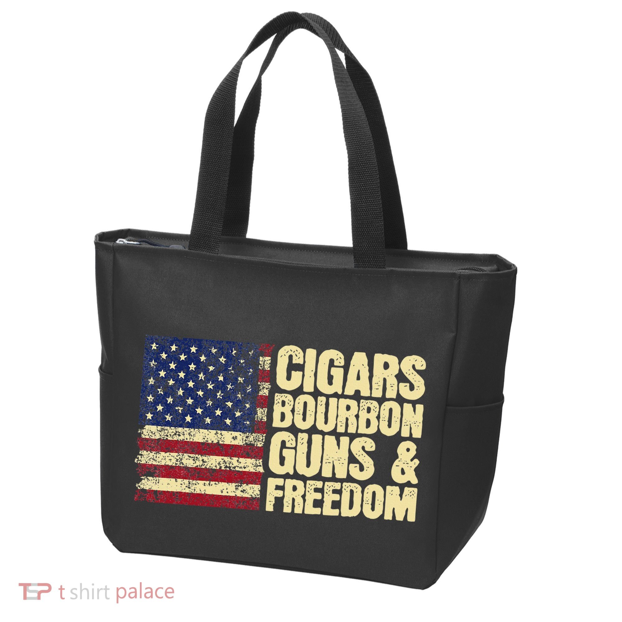 Cigars Bourbon Guns And Freedom American Flag Tote Bag