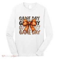 Coquette Bow Game Day American Football Autumn Thanksgiving Long Sleeve Shirt thumb 0