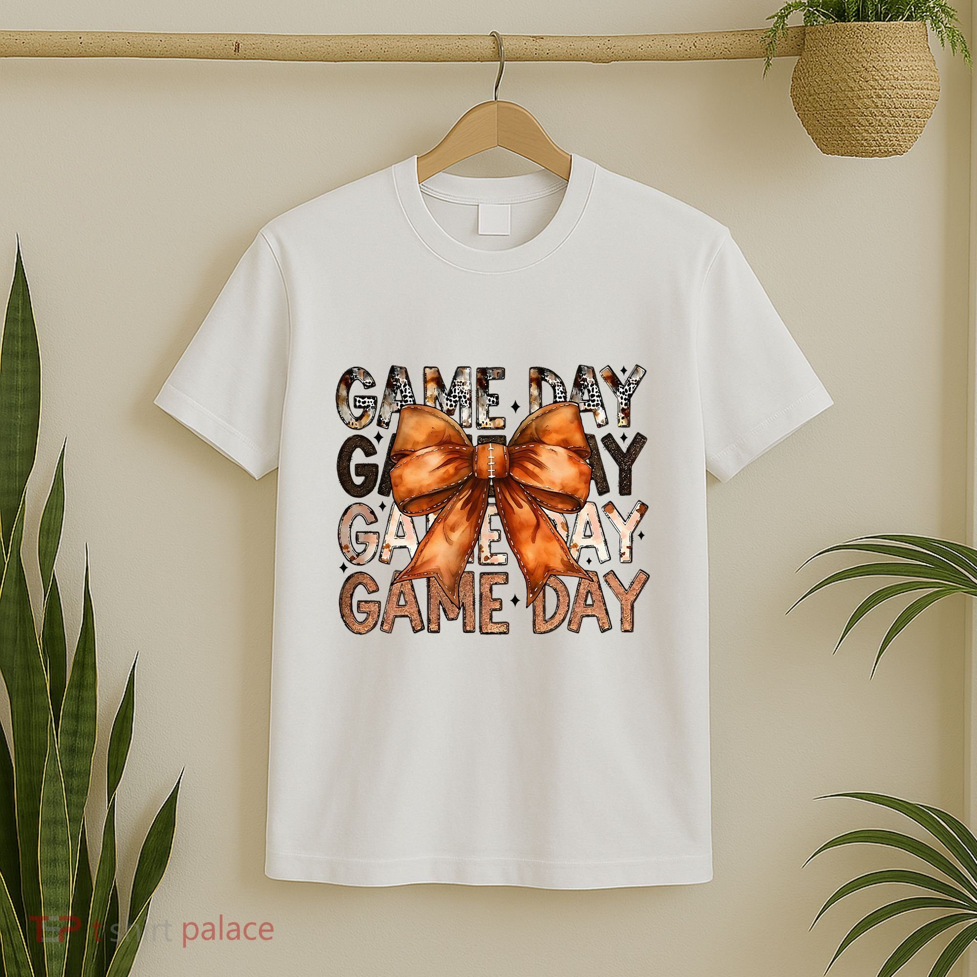 Coquette Bow Game Day American Football Autumn Thanksgiving T-Shirt