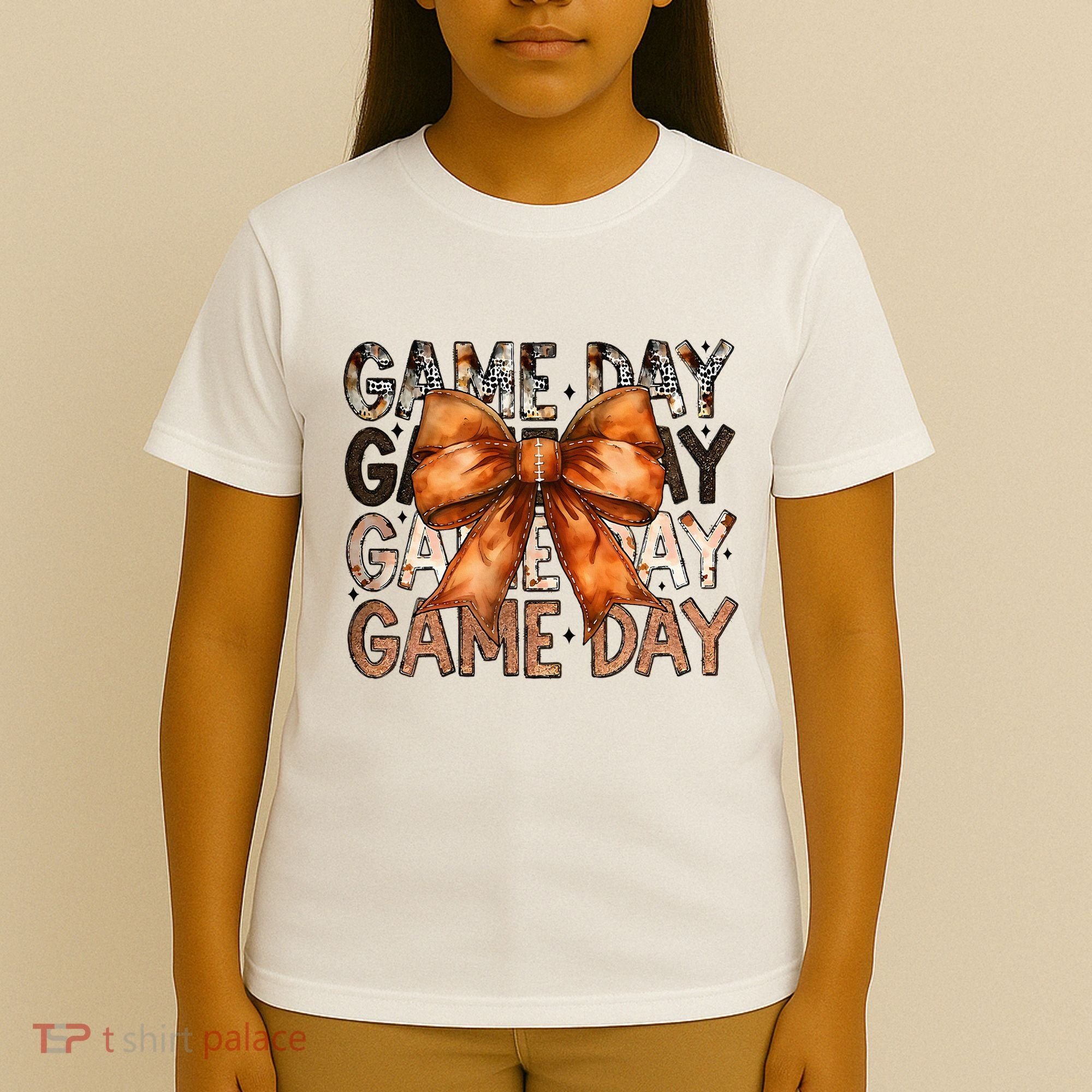 Coquette Bow Game Day American Football Autumn Thanksgiving T-Shirt