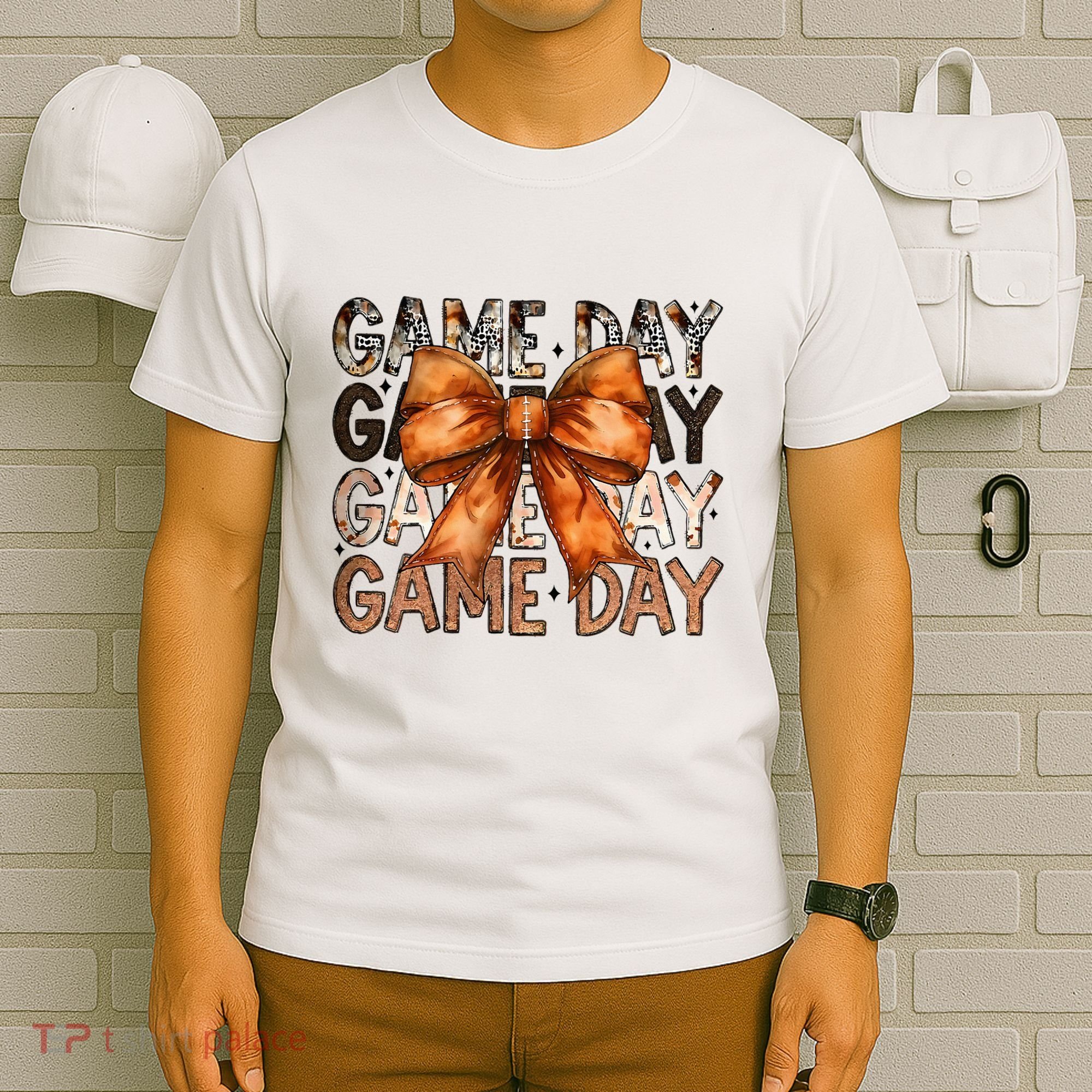 Coquette Bow Game Day American Football Autumn Thanksgiving T-Shirt