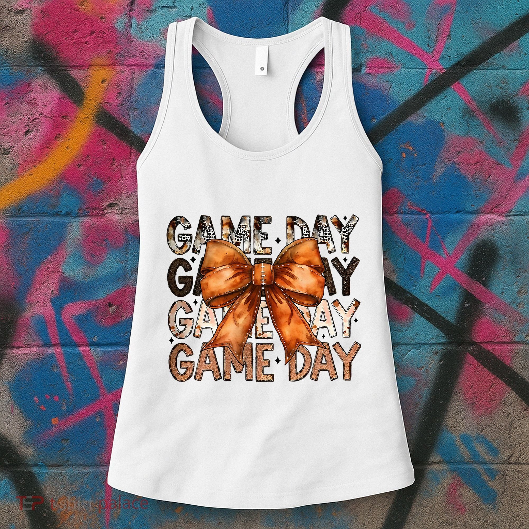 Coquette Bow Game Day American Football Autumn Thanksgiving Women's Tank Top