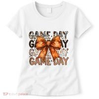 Coquette Bow Game Day American Football Autumn Thanksgiving Women's T-Shirt thumb 0