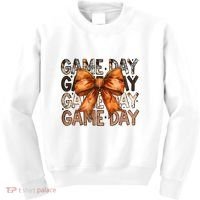 Coquette Bow Game Day American Football Autumn Thanksgiving Kids Sweatshirt thumb 0