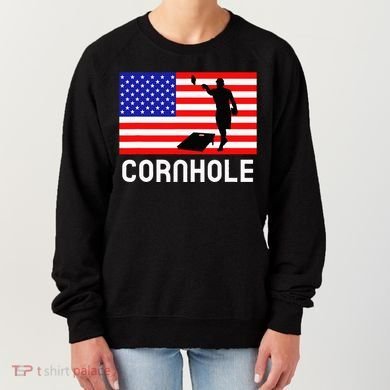 Cornhole Board Game Women American Flag Corn Hole Player Women's Sweatshirt