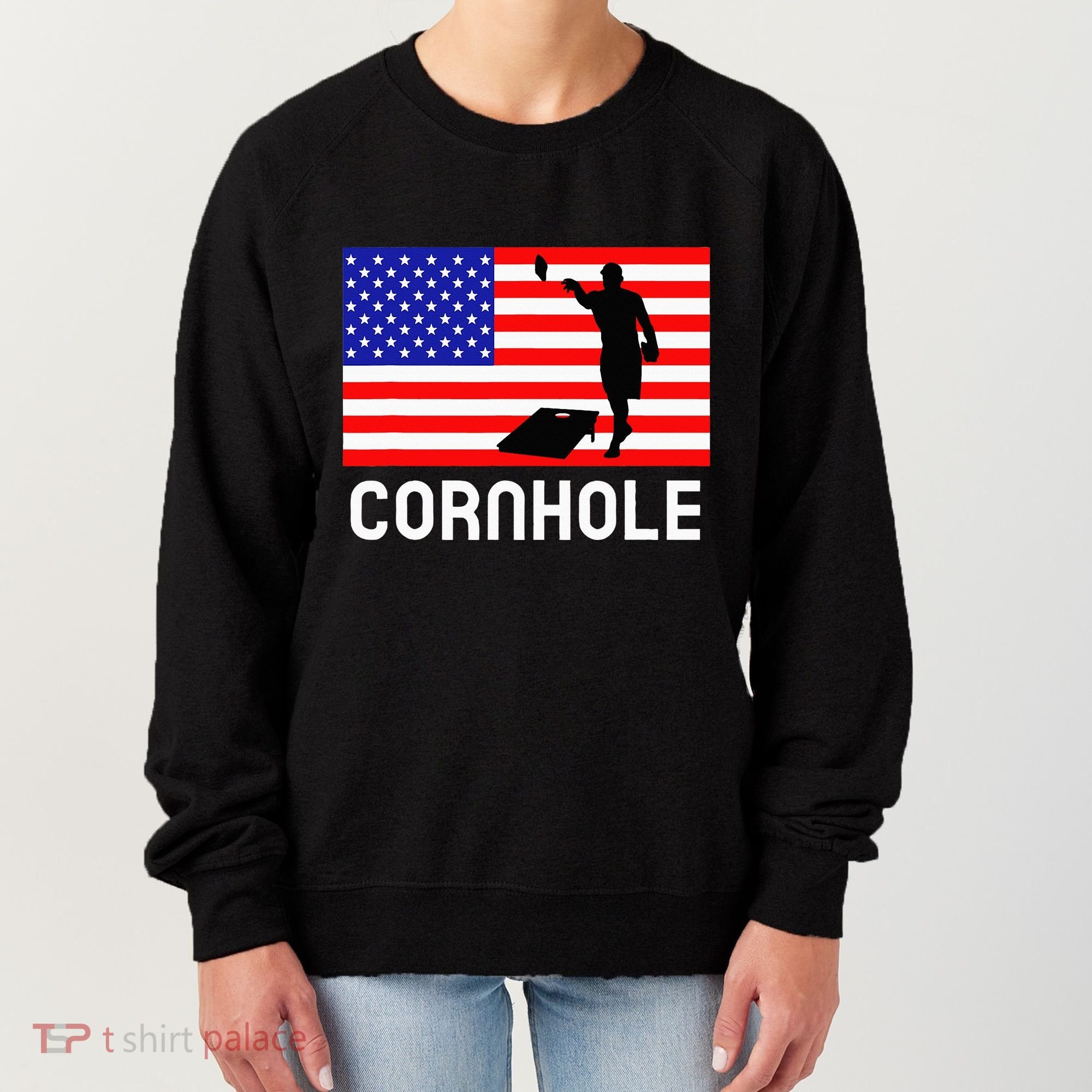 Cornhole Board Game Women American Flag Corn Hole Player Women's Sweatshirt
