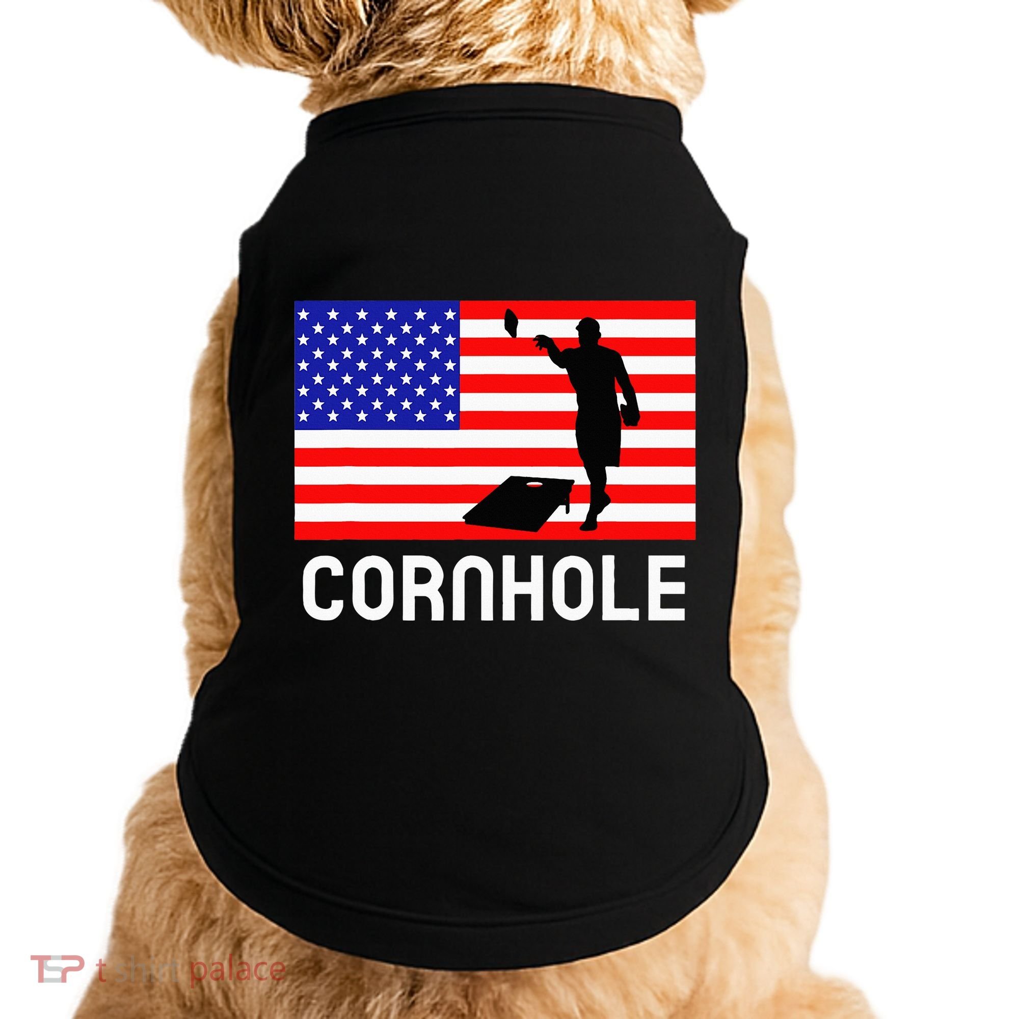 Cornhole Board Game Women American Flag Corn Hole Player Doggie Tank