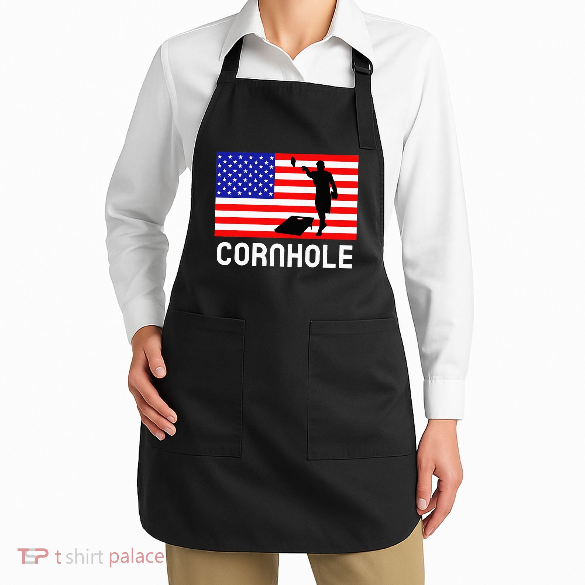 Cornhole Board Game Women American Flag Corn Hole Player Apron
