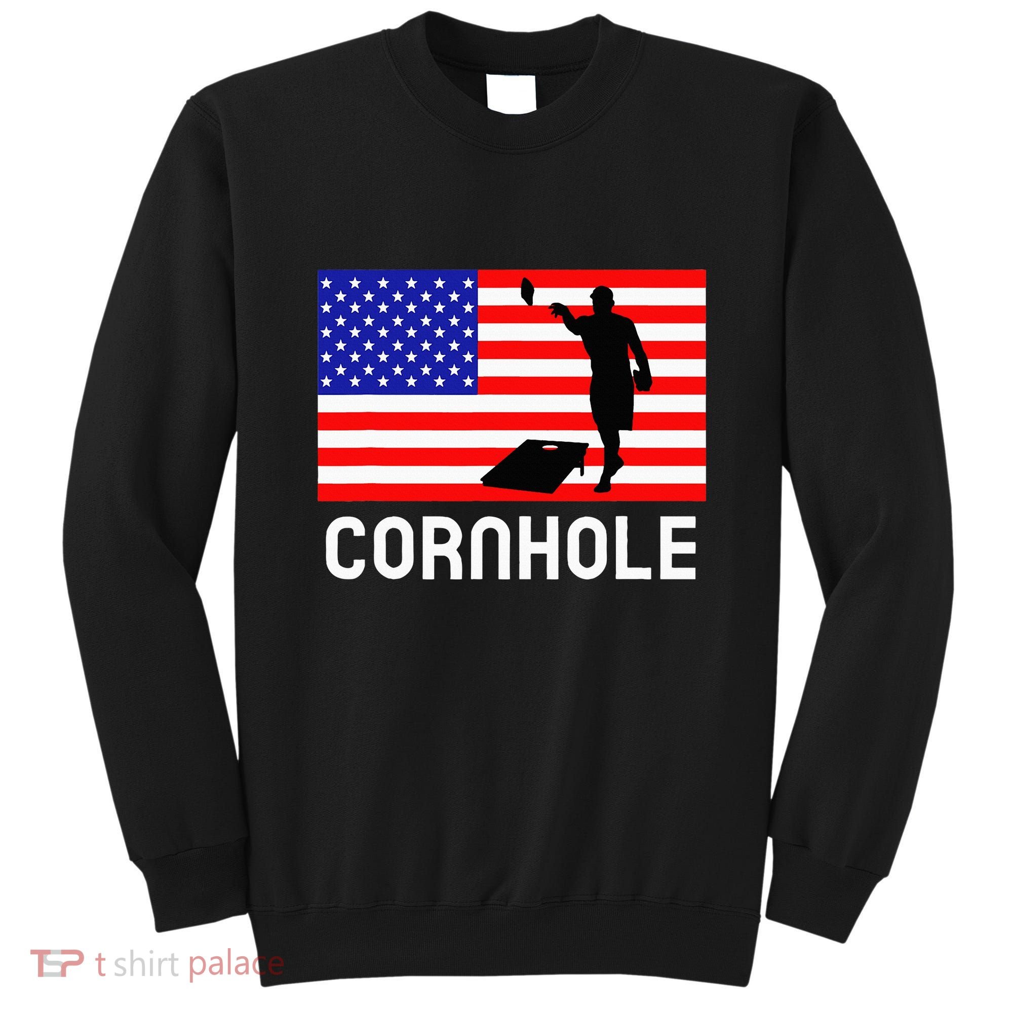 Cornhole Board Game Women American Flag Corn Hole Player Sweatshirt