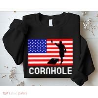 Cornhole Board Game Women American Flag Corn Hole Player Sweatshirt thumb 2