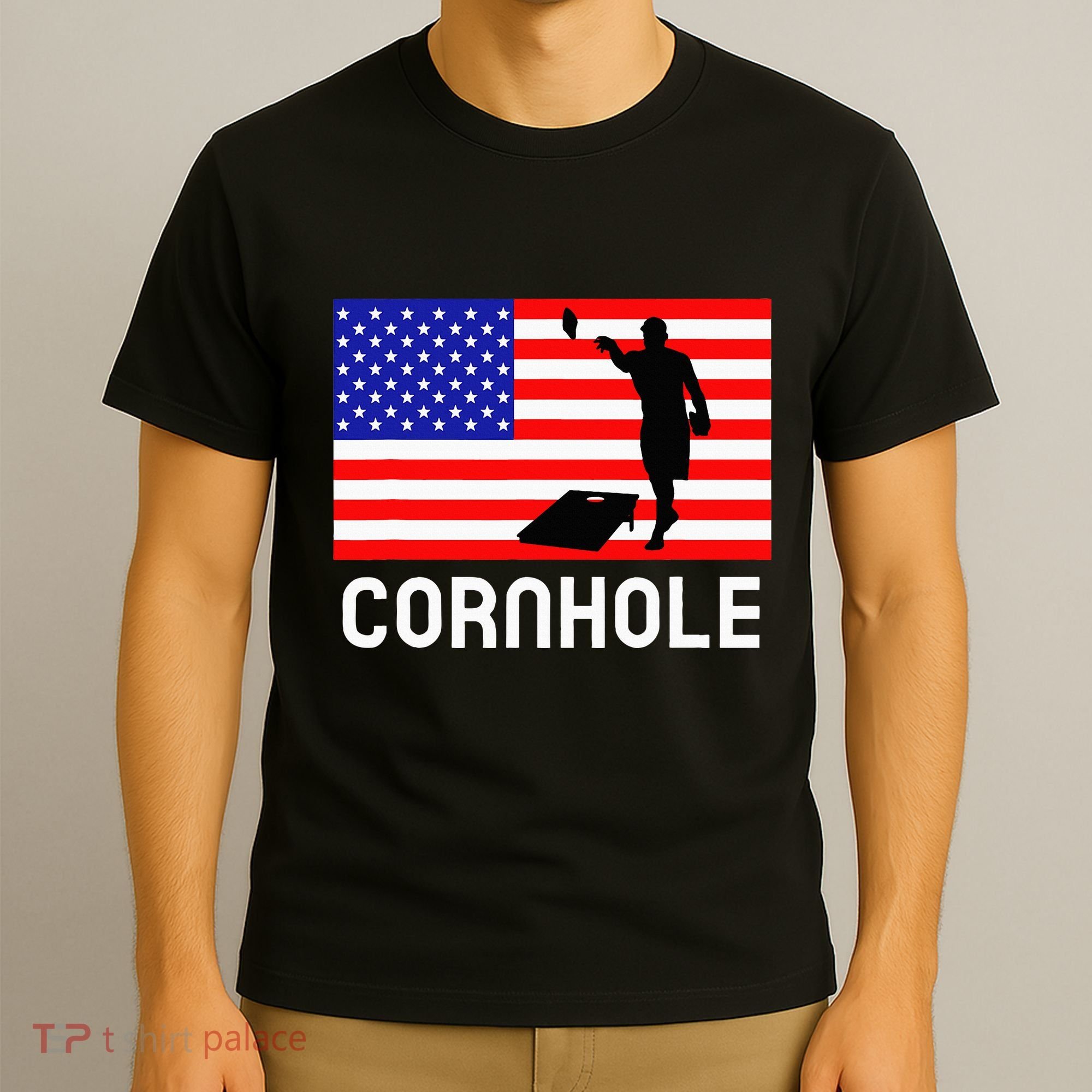 Cornhole Board Game Women American Flag Corn Hole Player T-Shirt