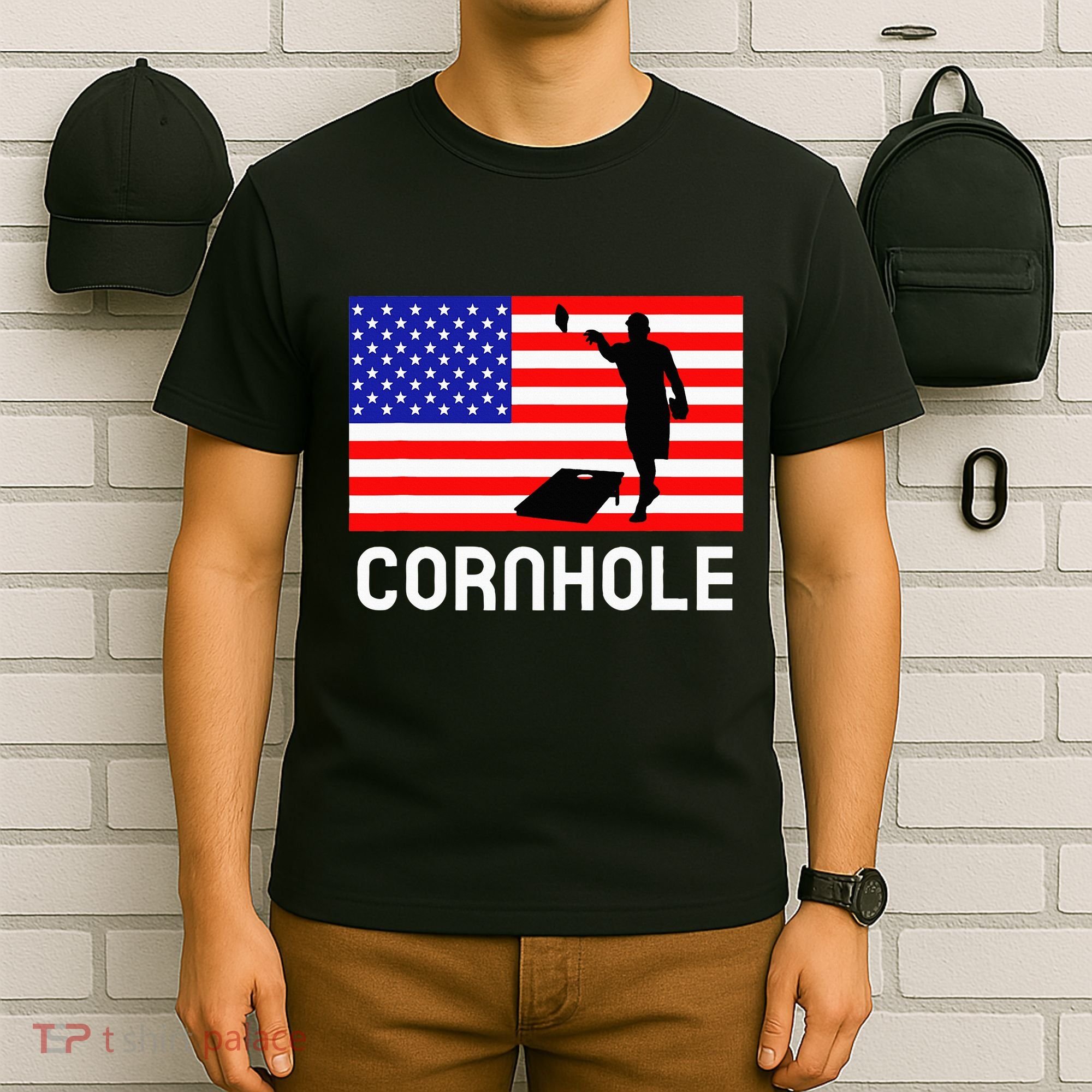 Cornhole Board Game Women American Flag Corn Hole Player T-Shirt