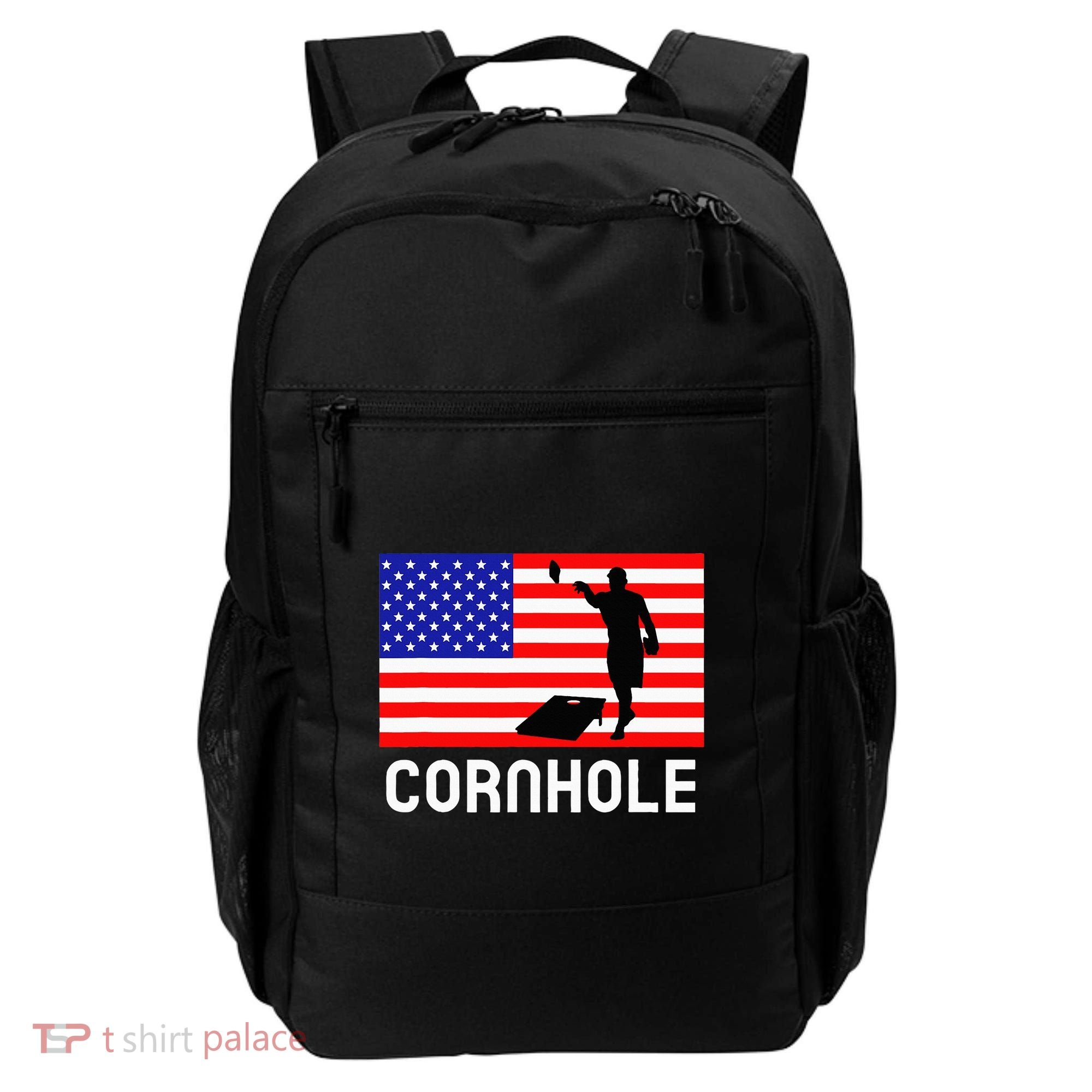 Cornhole Board Game Women American Flag Corn Hole Player Backpack