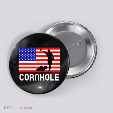 Cornhole Board Game Women American Flag Corn Hole Player Button