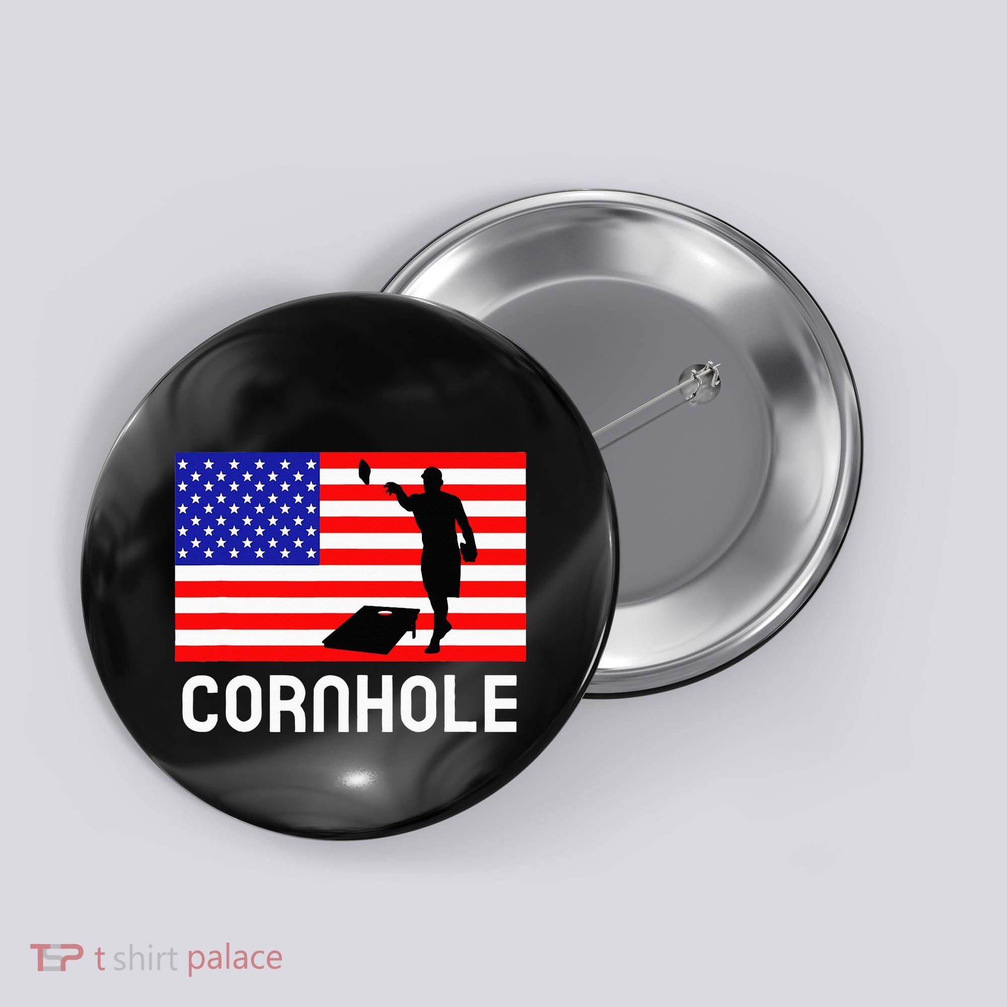 Cornhole Board Game Women American Flag Corn Hole Player Button