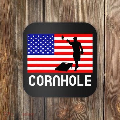 Cornhole Board Game Women American Flag Corn Hole Player Coaster