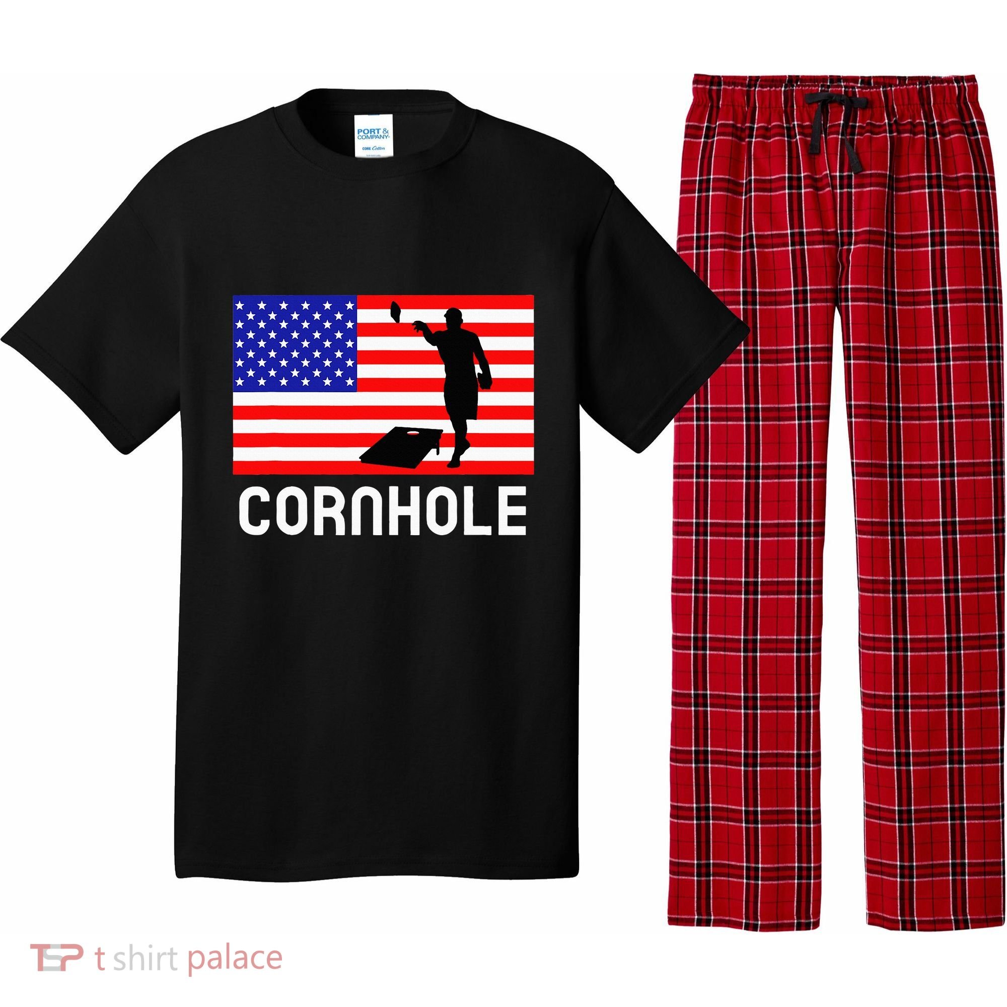 Cornhole Board Game Women American Flag Corn Hole Player Pajama Set