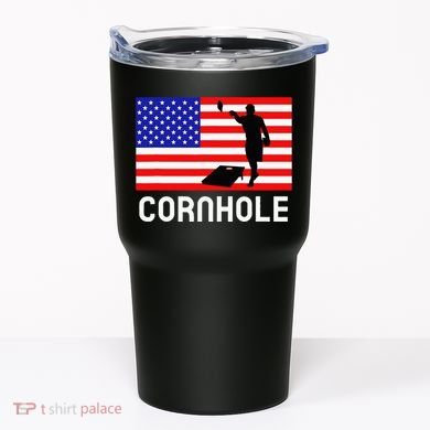 Cornhole Board Game Women American Flag Corn Hole Player Tumbler