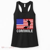 Cornhole Board Game Women American Flag Corn Hole Player Women's Tank Top thumb 0