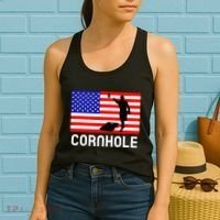 Cornhole Board Game Women American Flag Corn Hole Player Women's Tank Top thumb 2