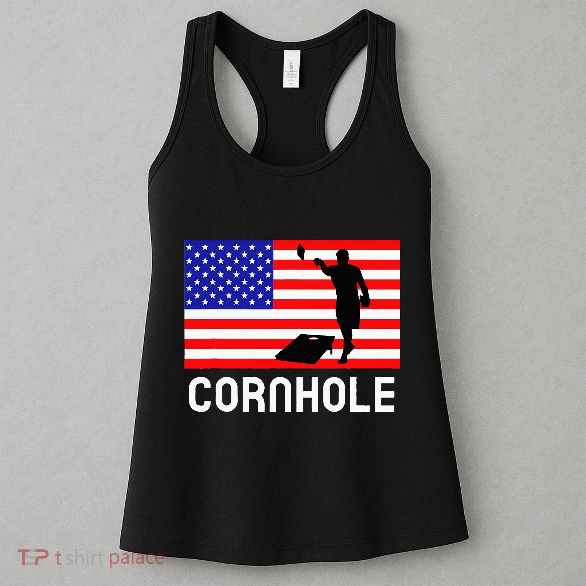Cornhole Board Game Women American Flag Corn Hole Player Women's Tank Top