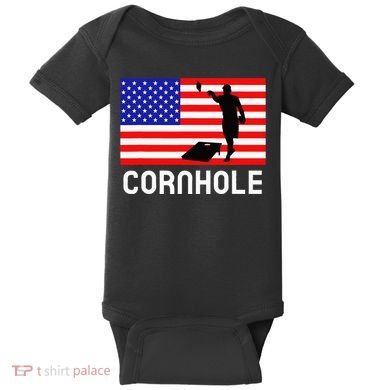 Cornhole Board Game Women American Flag Corn Hole Player Baby Bodysuit
