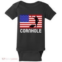 Cornhole Board Game Women American Flag Corn Hole Player Baby Bodysuit thumb 0