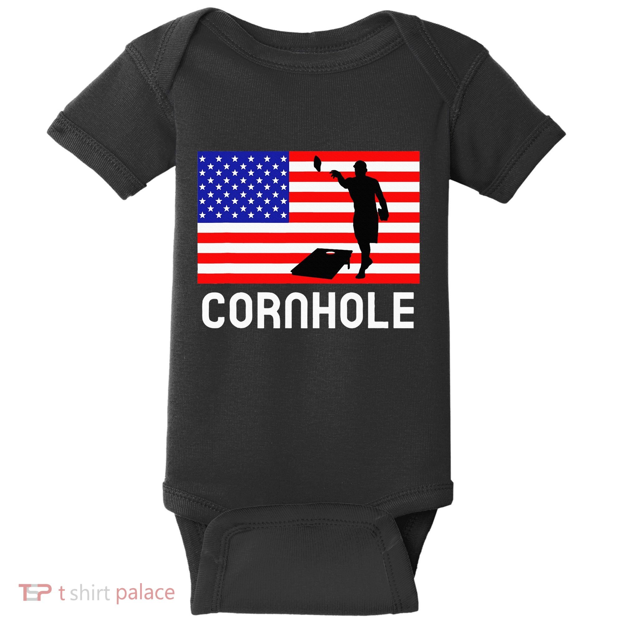 Cornhole Board Game Women American Flag Corn Hole Player Baby Bodysuit