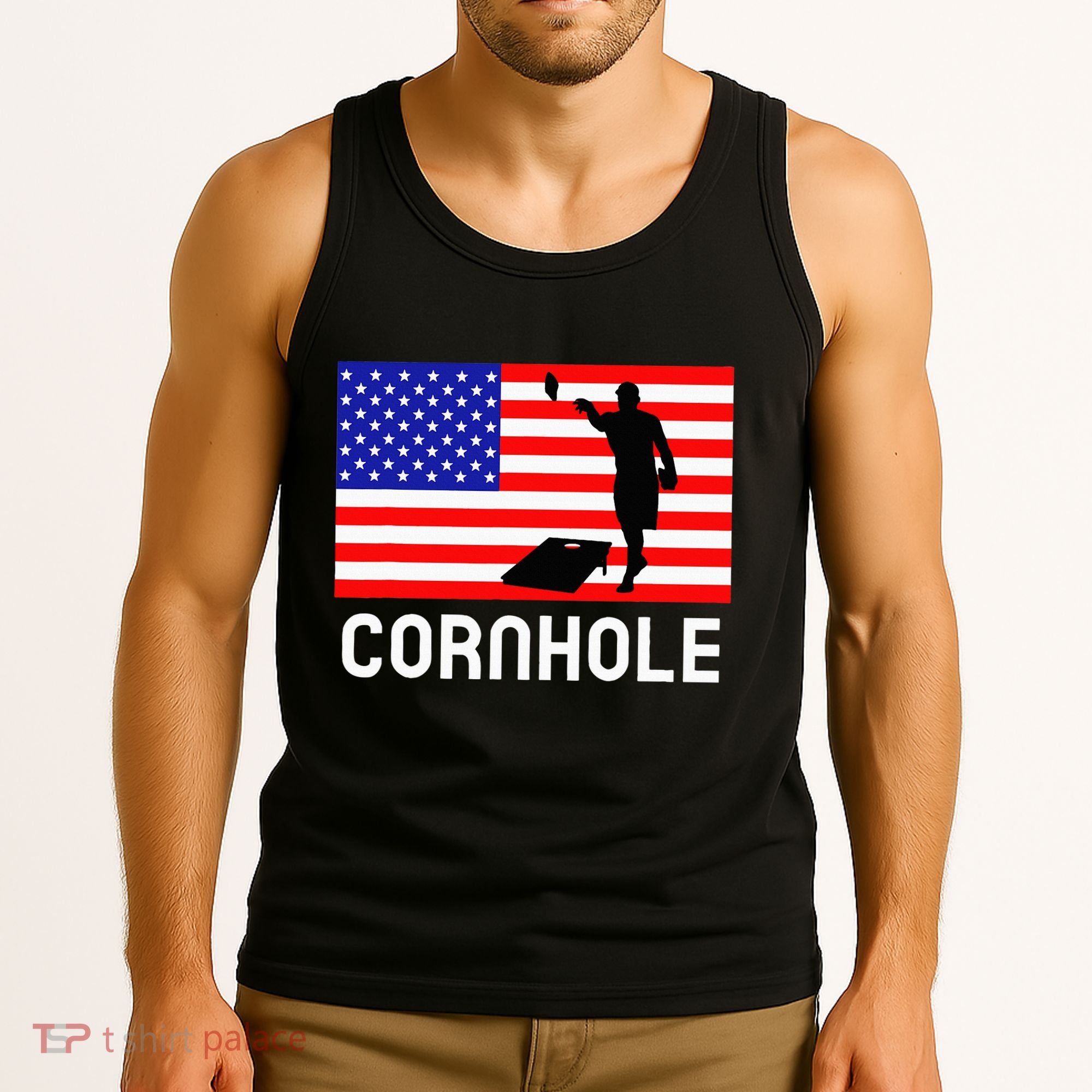 Cornhole Board Game Women American Flag Corn Hole Player Tank Top