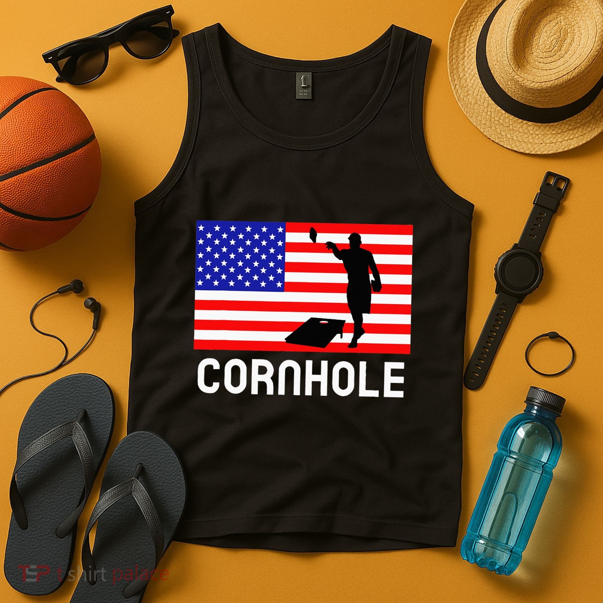 Cornhole Board Game Women American Flag Corn Hole Player Tank Top