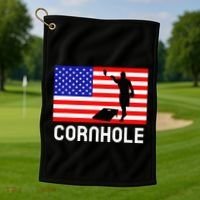 Cornhole Board Game Women American Flag Corn Hole Player Golf Towel thumb 1