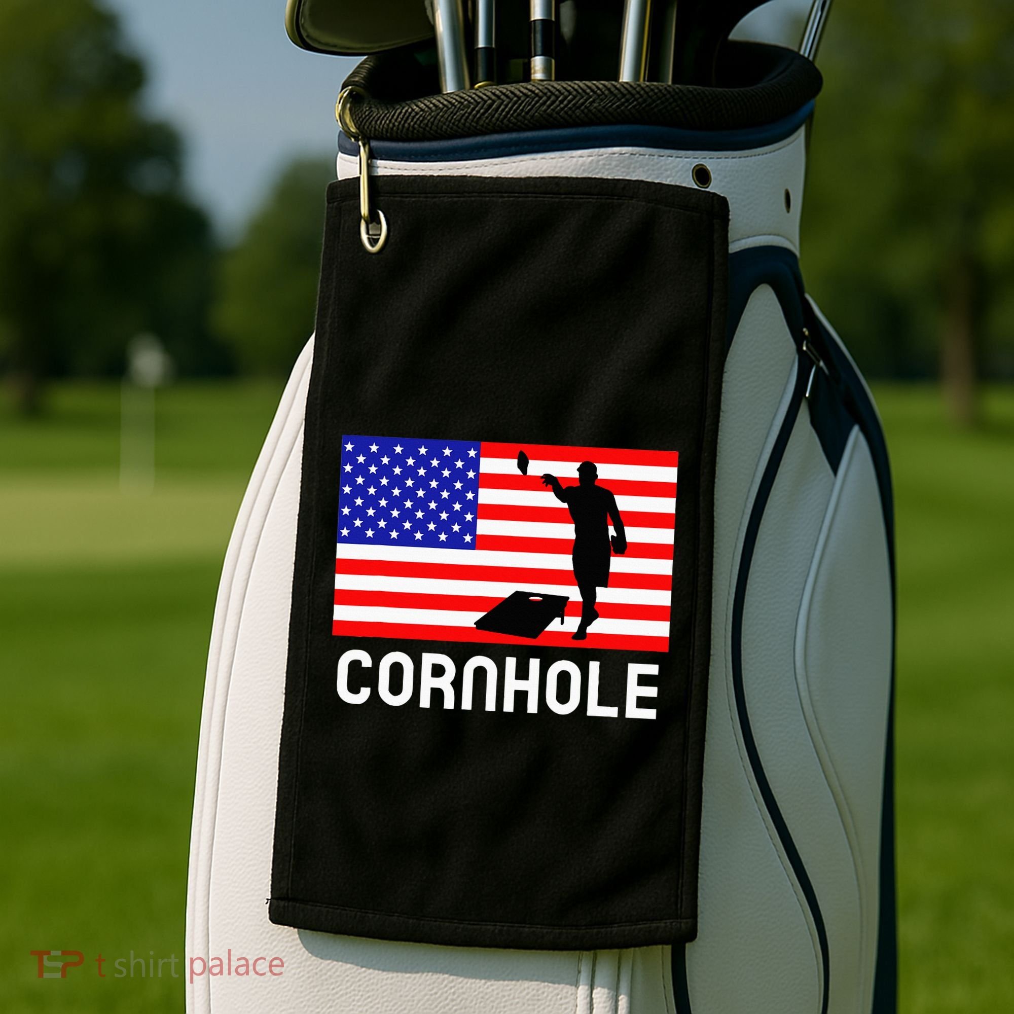 Cornhole Board Game Women American Flag Corn Hole Player Golf Towel