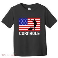 Cornhole Board Game Women American Flag Corn Hole Player Toddler T-Shirt thumb 0