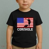 Cornhole Board Game Women American Flag Corn Hole Player Toddler T-Shirt thumb 2
